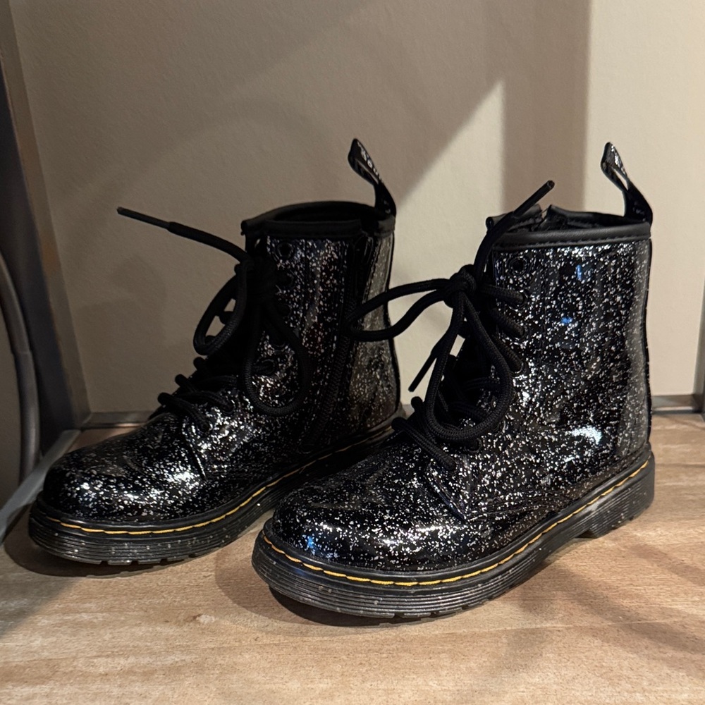 Dr. Martens Kids Black Glitter Lace-Up Boots
